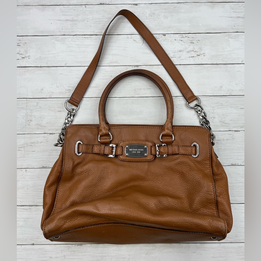 Michael Kors Hamilton Tan Leather Chain Link Purse Handbag